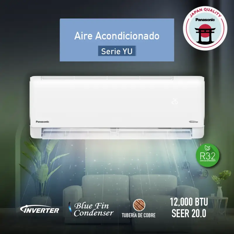 AIRE ACONDICIONADO INVERTER PANASONIC DE 12000BTU SEER20 CSCUYU12AKV